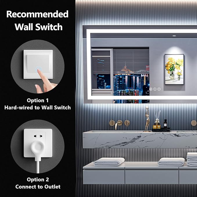 55x30 LED Bathroom Mirror with Lights, Lighted Vanity Mirror | Backlit and Front Light, Anti-Fog, 3 Color Dimmable, Memory, Tempered Glass, IP54 Waterproof, UL Listed