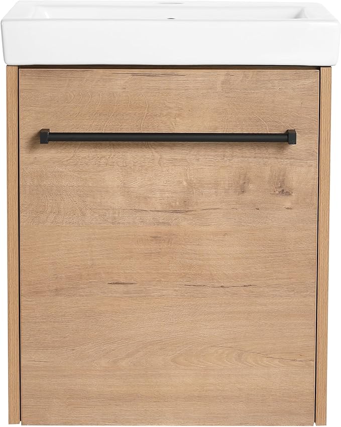 18" Bathroom Vanity with Sink, 18 Inch Floating Bathroom Vanity for Small Space,Modern Single Sink Bathroom Vanity Combo, Brown Wall Mounted Cabinet Set