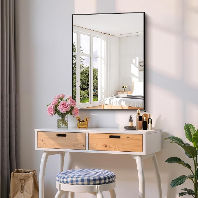 COFENY Black Bathroom Mirror for Wall, 24x32 Inch Rectangle Mirror with Metal Frame, Modern Vanity Mirrors for Bathroom Living Room, Entryway Hangs Horizontal or Vertical