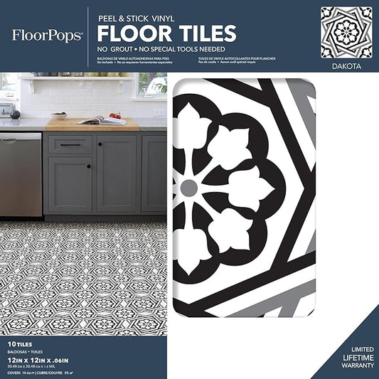 FloorPops Black Dakota Peel & Stick Floor Tiles, FP4282