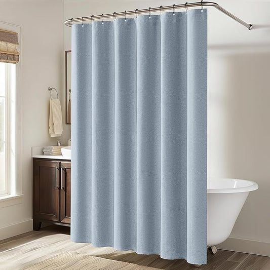 MIULEE Linen Fabric Shower Curtain Light Blue W72*L72 12 Metal Hooks | Washable, Modern, Heavy Duty, Curtain Set, Waterproof Thick Cloth Shower Curtains, Bathroom Bathtub