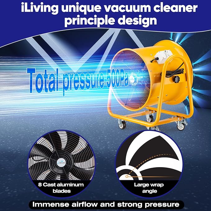 iLiving Utility High Velocity Blower, Fume Extractor, Portable Exhaust and Ventilator Fan (Utility 20")