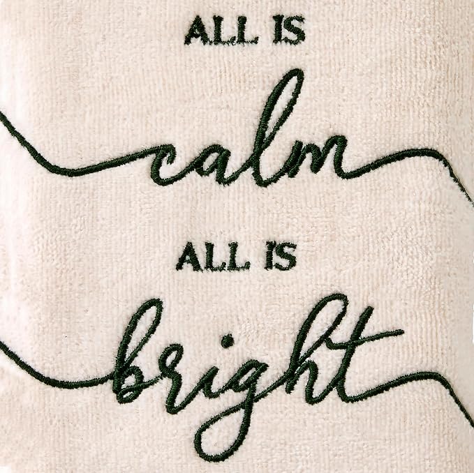 SKL Home Christmas/Winter All is Calm Hand Towel Set-2pc, Natural | 100% Cotton. Soft, embroidered velour. Great for the bathroom, kitchen or bar & holiday gifting.