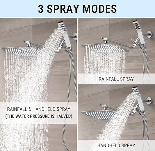 G-Promise All Metal 14" Rain Shower Head with Handheld for Bathroom Upgrade | All Metal, Built to Last, Easy Install, Adjustable Height & Angle for All Heights, Extra Long Hose, Modern Upgrade