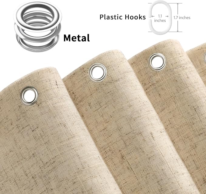 Linen Shower Curtain Flax Tan, Fabric Boho Farmhouse Shower Curtains for Bathroom Cotton Natural Cloth Liner Set 72" W x 72" L