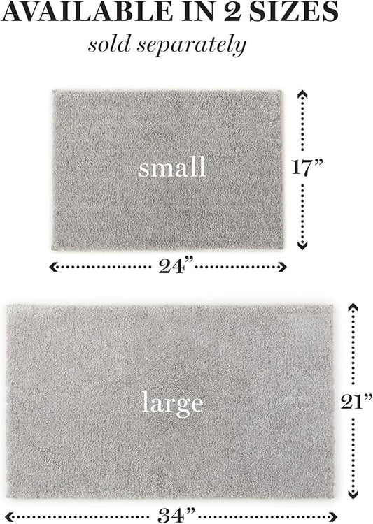 MARTHA STEWART Drylon Microfiber Bath Rug - 1 Piece, Ultra Soft Plush, Non-Slip, Thick, Washable Bathroom Rugs, Home Decor Accessories, Household Essentials, Large Bath Mat, 21" x 34", Light Gray