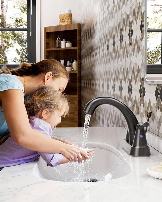 WOWOW Bathroom Faucet 4 inch Centerset Oiled Rubbed Bronze Bathroom Sink Faucet Lift Rod Drain Assembly Stainless Steel Faucets for Bathroom Faucet Retro Lavatory