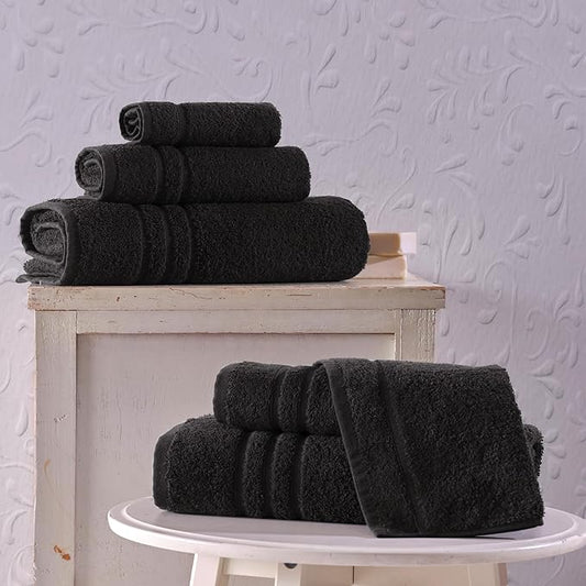 Black 6 Pack Bath Towels Sets Linen for Bathroom Original Turkish Cotton Soft, Absorbent and Premium 2 Bath, 2 Hand, 2 Washcloths