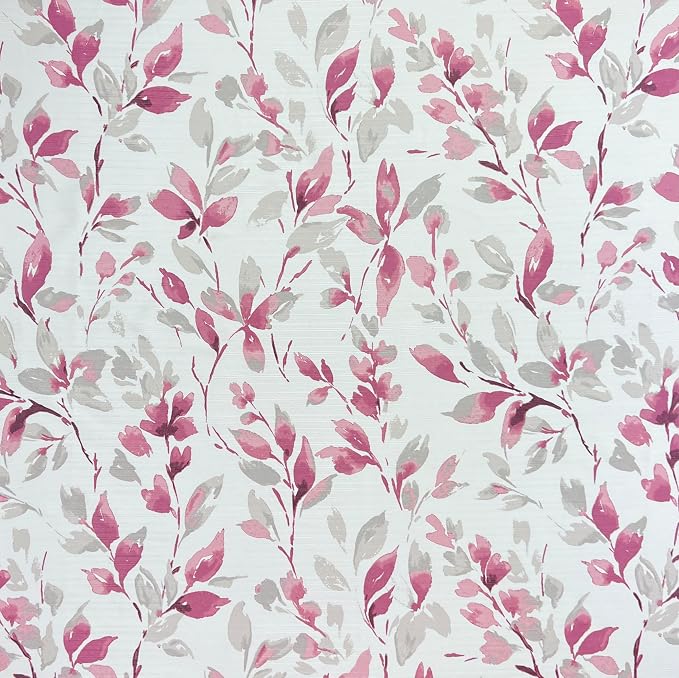 Hotel Quality Fabric Bathroom Shower Curtain: Floral Leaf Damask - Pink, Gray and White (72 x 70 inches)