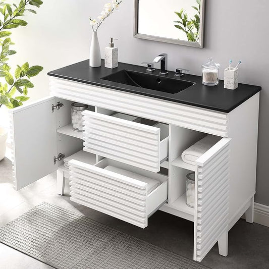 Modway Render 48" Single Bathroom Vanity in White Black