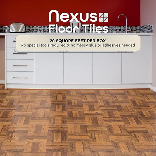 Nexus Peel & Stick Vinyl Floor Tiles, 20-Pack, 12 x 12 in, Oak | Decorative Tile Format: Dimensional Tile Texture Adds Coordinated Finish Detail.