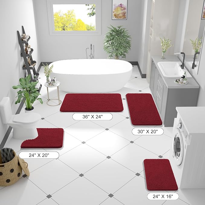 OLANLY Bathroom Runner Rugs 47x20, Extra Soft Absorbent Chenille Bath Rugs | Red, Quick-Drying Rubber Backing, Machine Washable Long Bath Mat for Bathroom Floor, Tub and Shower, Home Decor Accessories