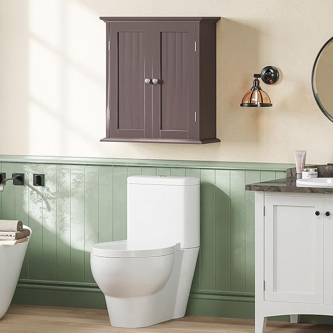 ChooChoo Bathroom Wall Cabinet with 2 Doors, Over The Toilet | 8.8"D x 21.1"W x 24"H, Medicine Cabinet, Adjustable Shelves, Cupboard, Espresso