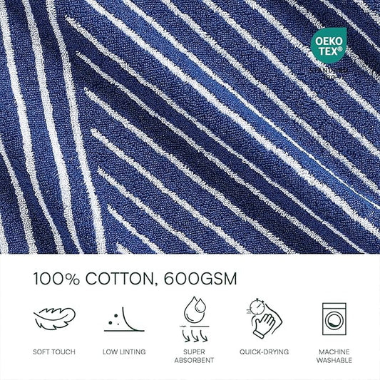 Lacoste Guethary Striped 6PC Towel Set – 100% Cotton, Reversible Design, Durable & Lightweight, Machine Washable – Surf Blue, 2 Bath Towels (30"x54"), 2 Hand Towels (16"x30"), 2 Washcloths (13"x13")