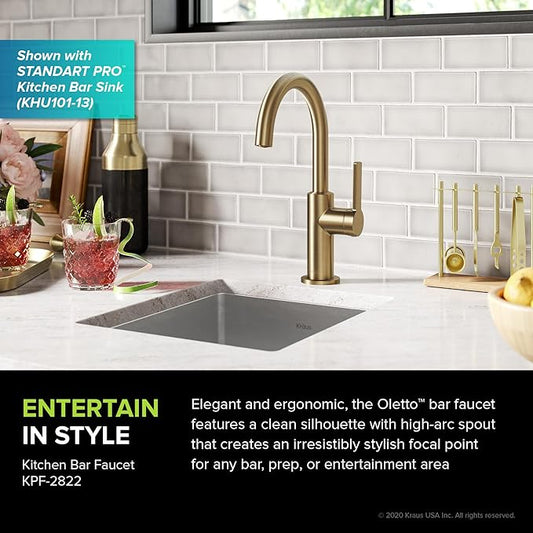 KRAUS Oletto Single Handle Kitchen Bar Faucet in Brushed Brass, KPF-2822BB