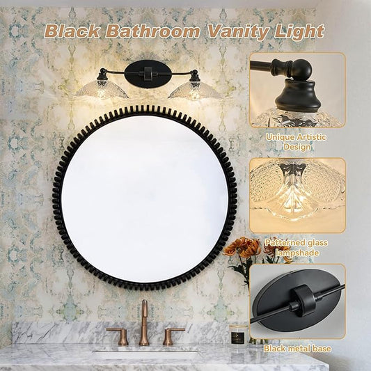 22.83-inch Black Bathroom Mirror Light Fixture, 2-Light E12 Sockets ,Vanity Lights ,Modern Minimalist Makeup Mirror Light Bathroom Vanity Light Fixtures(Bulb not Included)