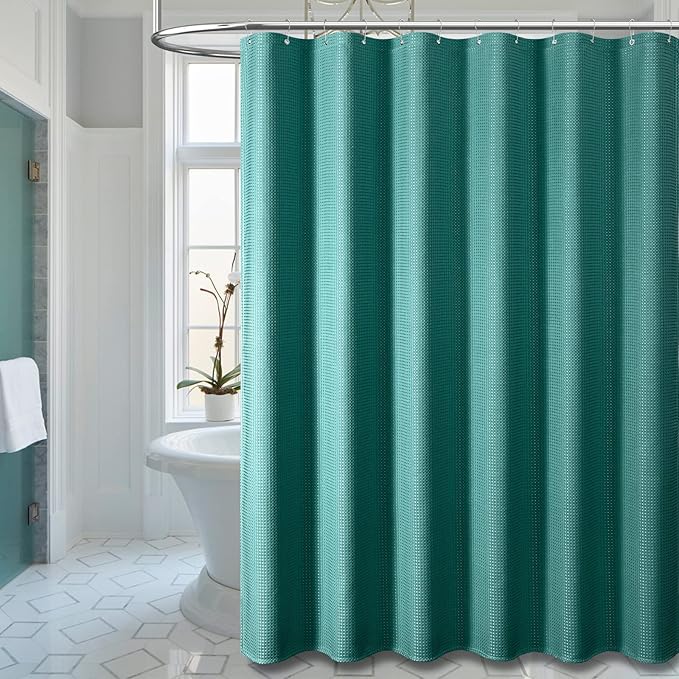Long Waffle Shower Curtain 256GSM Heavy Fabric 72x78 Seaweed Green | 78 Inch Long, Thick Cloth, Weighted Hem, Water Repellent, Tall Hotel Luxury Polyester Shower Curtains for Bathroom 12 Hooks