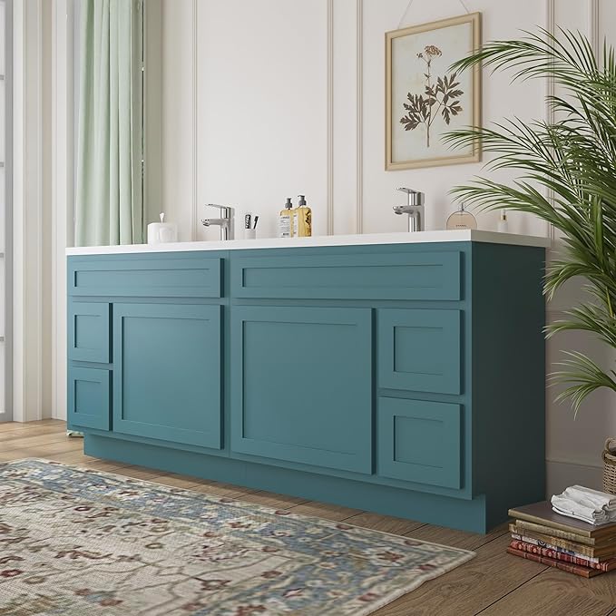 Vanity Art 72 Inch Bathroom Vanity with 2-Door 4-Drawer, Wood Bathroom Vanity Cabinet with Soft Closing Drawer, Floor Mounted Brown Cabinet Without Top VA4072-LRGN
