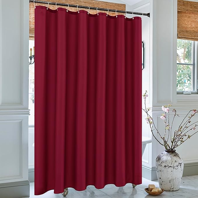 Biscaynebay Extra Long Fabric Shower Curtain Liners 72" Width by 84" Length, Burgundy Water Resistant Bathroom Curtains Rust Resistant Grommets Top Weighted Bottom Machine Washable