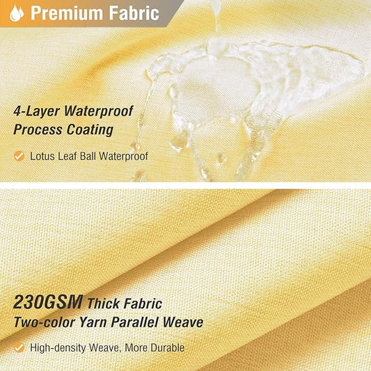 Long Linen Textured Waterproof Thick Shower Curtain Set, 72x84, Yellow | Tall Size, 230GSM Polyester, Heavy Duty Cloth, Weighted Hem, 12 Plastic Hooks, Modern Luxury Hotel Style, Machine Washable