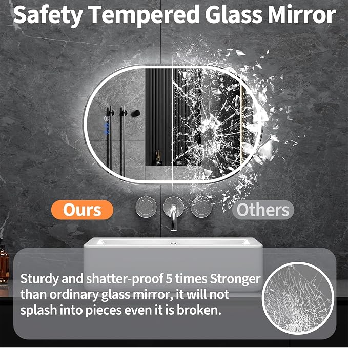 Oval LED Bathroom Mirror, 24"x 40" Frameless Lighted Mirror | LED Mirror with Front Light & Backlit, Anti-Fog, Dimmable Wall Mounted Lighted Mirror, Pill-Shaped Smart Bathroom Mirror
