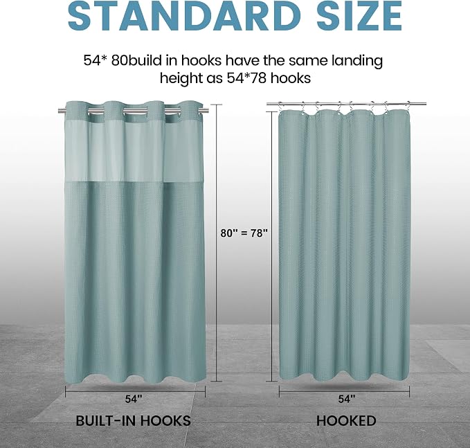 EUTXL Heavyweight No Hook Shower Curtain with Liner, Fog Blue, 54x80 | Snap in Liner, Thick Waffle Fabric, Hotel Quality, Corner Magnets, Waterproof & Washable