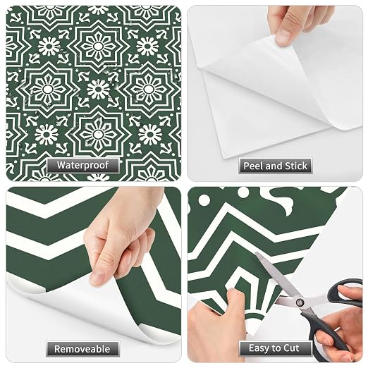 MORCART 20 Pack Peel and Stick Floor Tile, 7.87"x 7.87" Vinyl Flooring, Removable DIY Flooring for Bathroom, Kitchen, Fireplace, Stairs, Bedrooms, Wall, Pantry Room Waterproof Dark Green