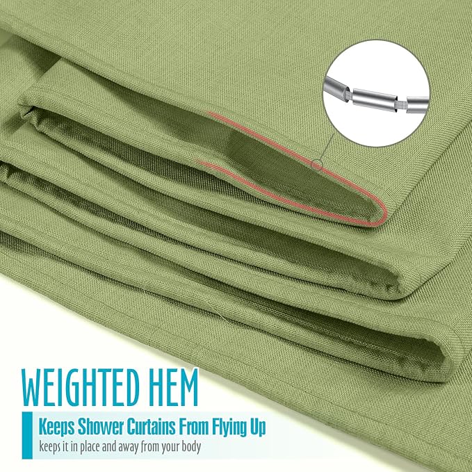 Ga-Geetopia Linen Textured Shower Curtain Set with Hooks, Hotel Luxury, Weighted Hem, 72W x 72L, Sage Green