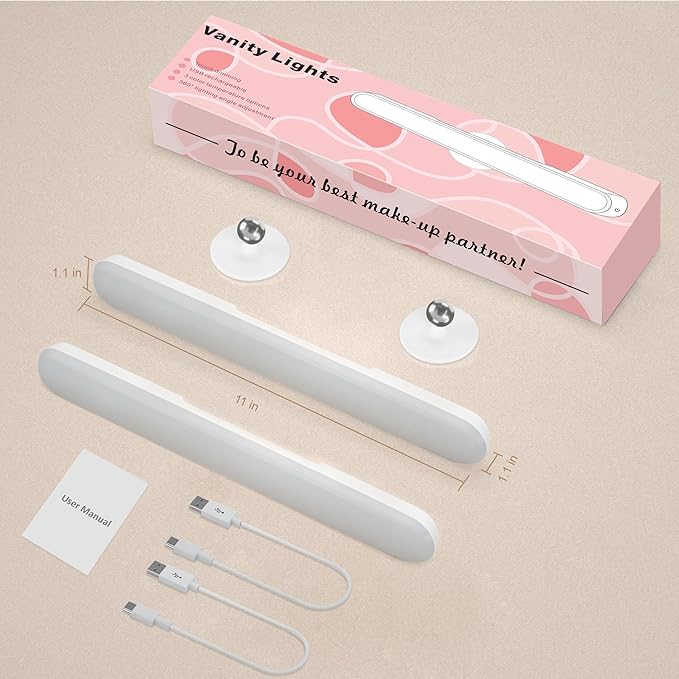 Benreom 2 Pack Rechargeable Vanity Lights for Mirror, LED Stick On Light | Adjustable LED Mirror Lights with Color, Brightness and Angle Control for Makeup Mirrors, Bathroom Vanity and Daily Beauty