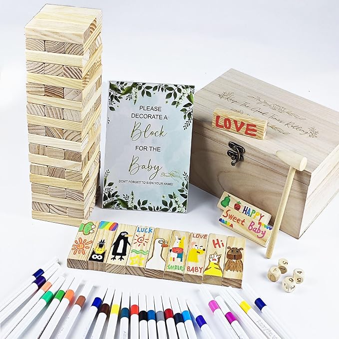 101pcs Fun Baby Shower Games Sign Kit, Baby Blocks for Baby Shower, 2 ways | Blank Wooden Strips, Games for Guest, Funniest Games Ever, Suitable for Boy and Girls, Fun Activities and Ideas