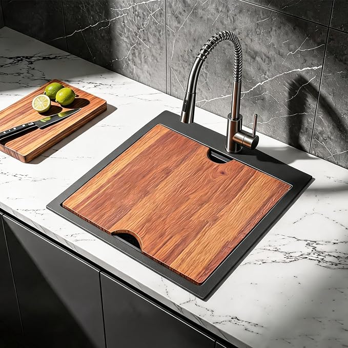 21x20 Inch Black Kitchen Sink, Drop in Bar Sink Black, Stainless Steel Square Small Topmount Workstation Sinks, Single Bowl for Laundry Office Wet Bar Prep RV Outdoor Yard