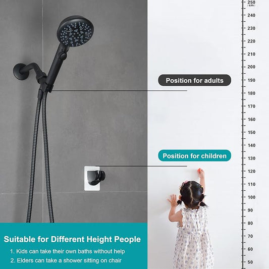GwernKB Handheld Shower Head with On Off Switch,8-mode High Pressure Shower Wand with Long Hose and Bracket Extra Adhesive Holder for Lower Mount,Built-in Power Wash to Clean Tub,Tile & Pets,Black…