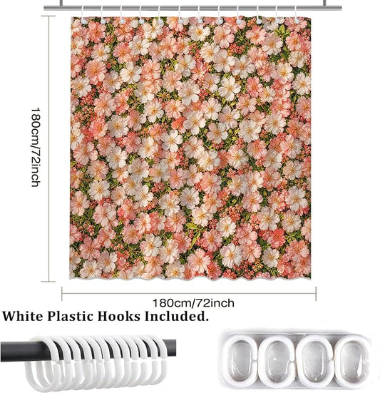 Floral Shower Curtain Pink Farmhouse Flowers Shower Curtain 72 X 72 Inch | with Waterproof Washable Bath Curtain for Boho Floral Bathroom Decor