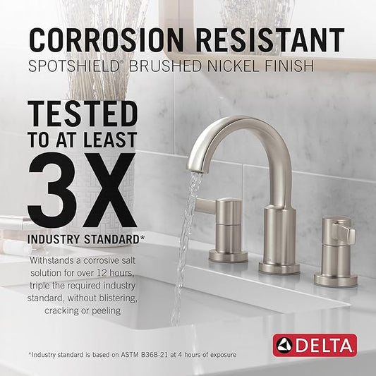 Delta Albion Chrome Bathroom Faucet 3 Hole, 8 Inch Widespread Bathroom Sink Faucet for Vanity, Metal Push-Pop Drain Assembly, Chrome 35855LF
