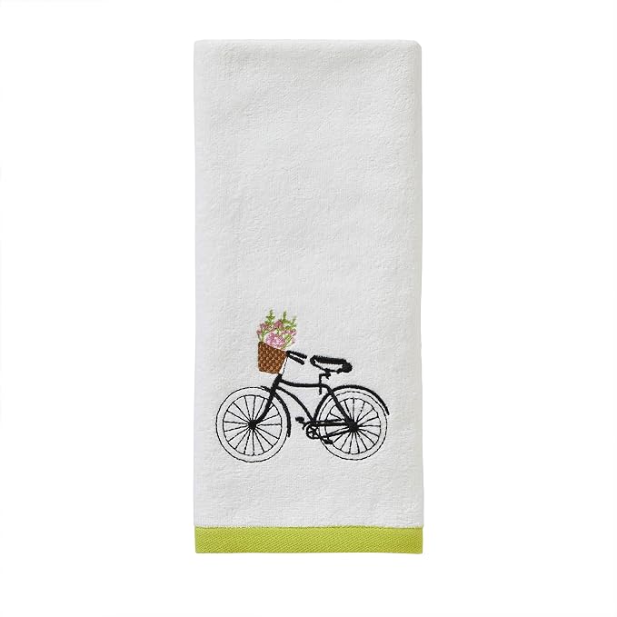 SKL Home by Saturday Knight Ltd. Flower Basket Bike Hand Towel (2-Pack), Wht | Soft, decorative velour. For use in the bathroom, kitchen or bar & makes a great gift.