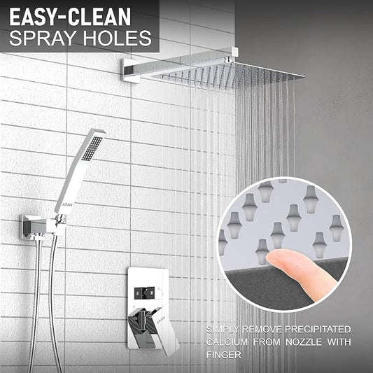 KOJOX Shower System with High Pressure 12 Inch Rainfall Shower Head, Handheld Shower head and Shower Faucet Trim, Rain Mixer Shower Set Wall Mounted ChromeοΌValve IncludeοΌ