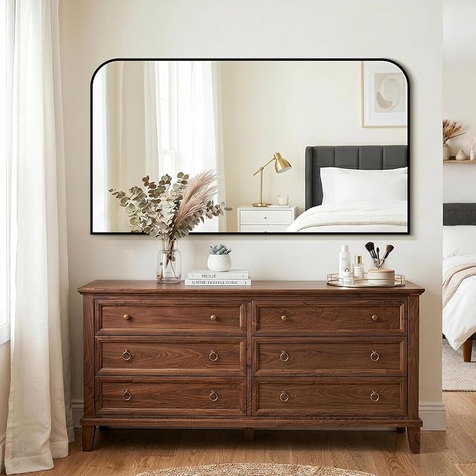 Black Bathroom Vanity Mirror 55x30 Inch, Metal Framed | HD Tempered Glass, Bathroom Mirror for over Sink, Living Room, Bedroom, Entryway, Mantel, Fireplace, Wall Mounted
