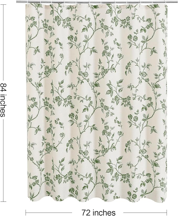 MitoVilla Extra Long Shower Curtain Set 72 x 84, Cotton Floral Cottagecore Spring Shower Curtains for Bathroom, Modern Farmhouse Country Plant Leaves Bathroom Décor