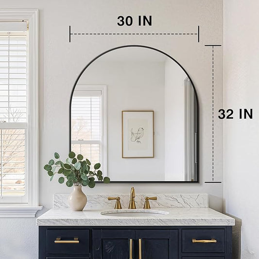FICTOR 30" x 32" Arched Bathroom Vanity Mirror for Over Sink, Black | Anti-Rust Metal Framed, HD Tempered Shatter-Proof Glass, Modern Wall Mirror for Entryway, Living Room, Bedroom