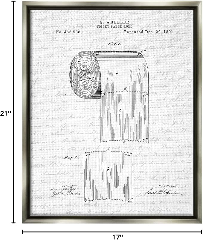 Vintage Patent Bathroom, 16 x 20 Inch Canvas in Floater Frame | Stupell Industries · By Lettered and Lined · Ready to hang · Great for bath and laundry decor · Made in USA