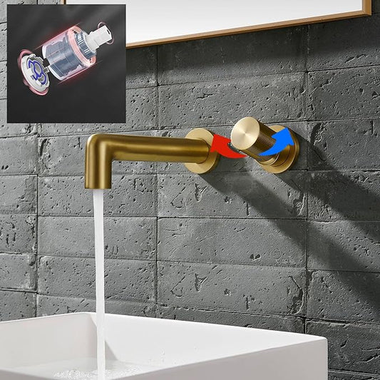 BiaoTeng Concealed Faucets for Bathroom Sinks Single Handle 2 Functions Hot and Cold Bathroom Vanity for Wall Mount Faucet Single Handle Brass Brushed Gold