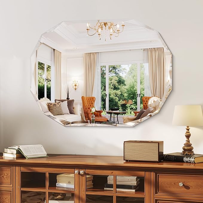 GLASHOM Frameless Bathroom Mirror, 30x40 inch Frameless Wall Mirrors Beveled Edge Wall Mounted, Oval Mirror for Bathroom, Living Room, Over Sink, Entryway Mirror Horizontal or Vertical