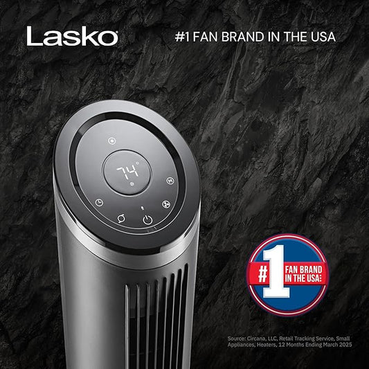 Lasko Apex Tower Fans Oscillating Quiet 42" - 29 ft/s Airflow, 28 dB, 90° Oscillation, 12H Timer, Air Filter for Hair & Dust, Remote, Black, Floor Fans for Home Bedroom, RST200
