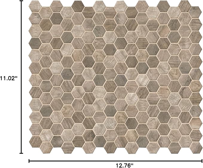MSI Driftwood Hexagon Glass Tile for Kitchen Backsplash, Wall Tile for Bathroom, Accent Wall Tile, and Shower Wall Tile, 11.02 in. x 12.76 in. Mesh-Mo