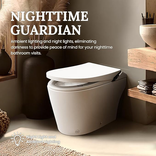 Smart Toilet with Heated Seat & Auto-Flush System - Foot Sensor Control, Adjustable Wash Modes, Built-In Water Tank (No Water Pressure Limits) for All Homes
