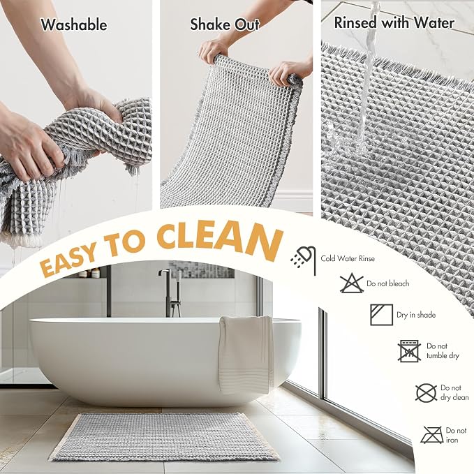 MIULEE Set of 2 Waffle Bathroom Rugs LightGrey&Cream 17"x24"+18"x30" | Non Slip, Super Absorbent, Washable, Ultra Soft, Rubber Backed, Small Boho Bath Rugs for Bathroom Floor Tub Shower