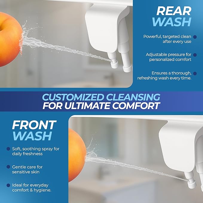Toilet Seat Bidet Attachment – Smart Bidet Toilet Seat Elongated with Dual Nozzles, Bidet Attachment for Toilet Normal Water, Non-Electric Bidet Sprayer with Essential Oil Spray, by Destinked Bathroom
