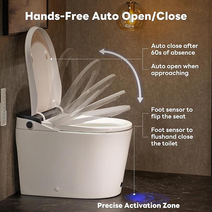 CANEST Smart Toilet, Foam Dispenser, 1000g MaP Flushing, Auto Open(FC002SE) | 0.1s Instant Warm Water, 1000g MAP Flush, Full-Area Seat Sensor, Auto Temp Control, Auto Open/Close,Foot Sensor,Deodorization