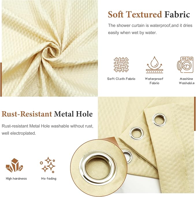 Tititex Solid Beige Cloth Fabric Shower Curtain Liner with 2 Magnets - Texture Soft Hotel Quality Waterproof Shower Liner, Light-Weight & Machine Washable 36x72 inch