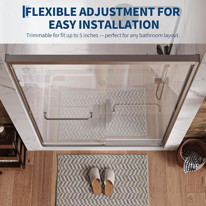 Garvee 43-48" W x 72" H Sliding Shower Door, 1/4" Tempered Glass | Trim-to-fit 43-48" openings, 6mm tempered safety glass with coating resists stains & leaks, DIY-install with smooth glid